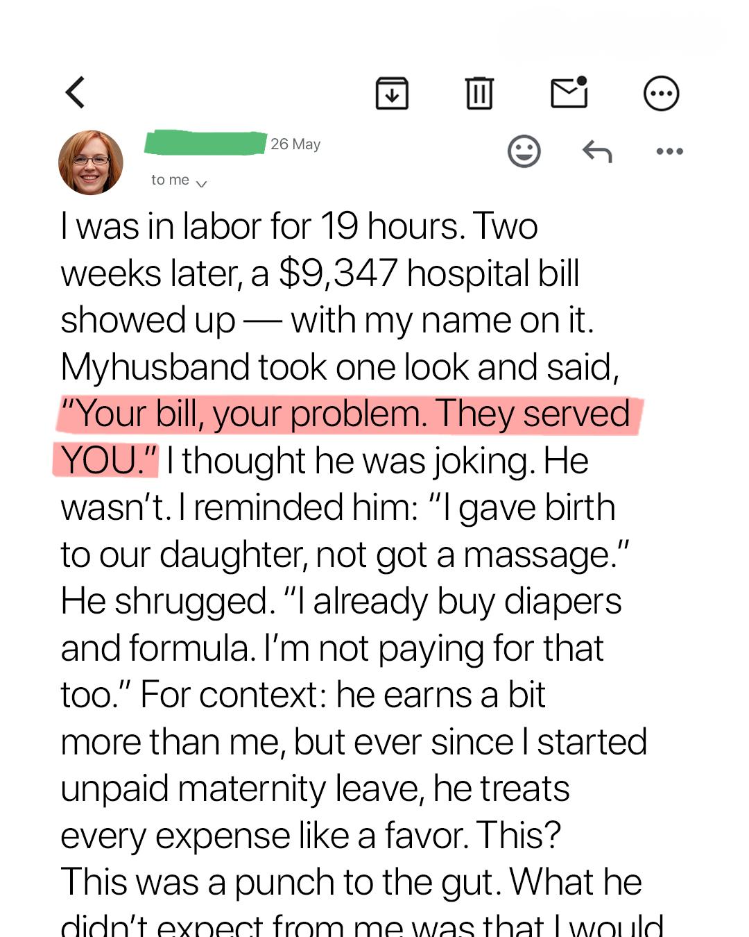 My Husband Refused to Pay the 9K Hospital Bill After I Gave Birth — So